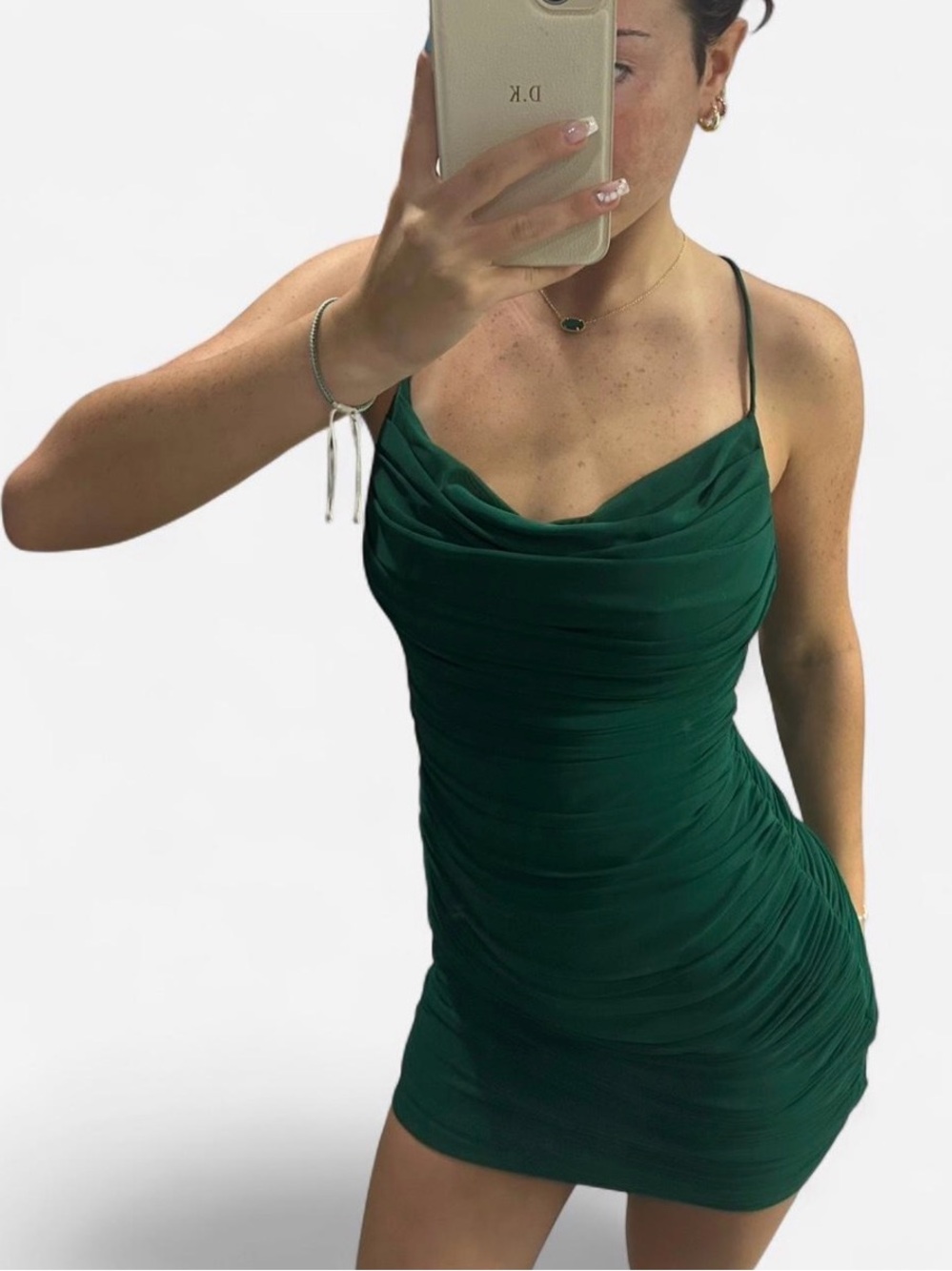 Emerald Green Ruched Cowl Neck Mini Dress